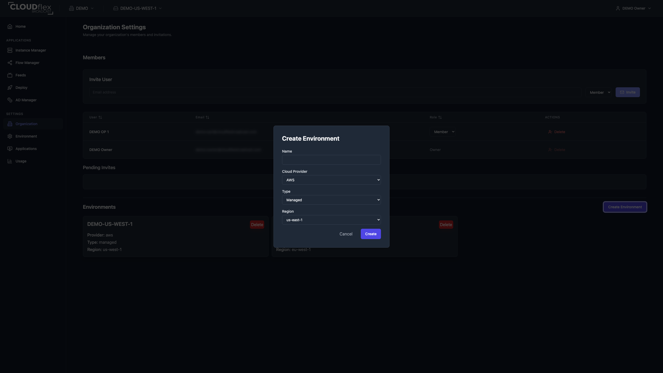 Create a managed CLOUDflex environment