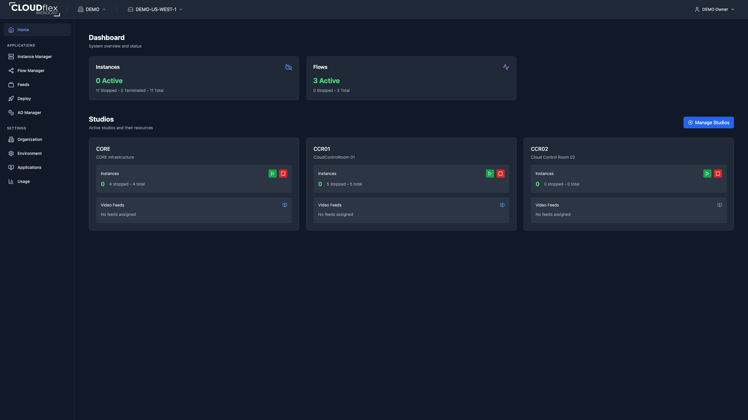 CLOUDflex Studio dashboard