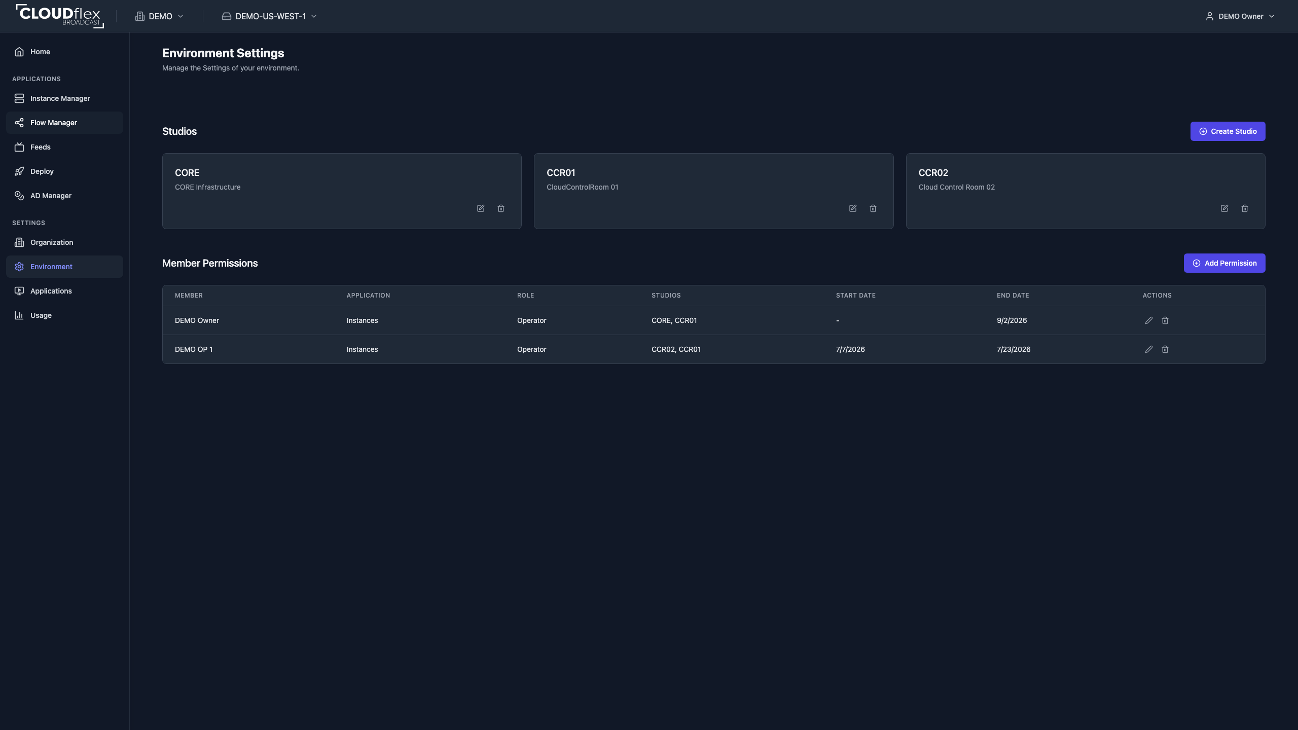 CLOUDflex Environment settings
